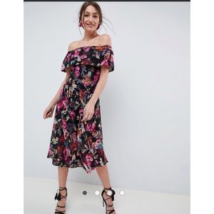 ASOS Dark Floral Bardot Off-Shoulder Midi dress 8